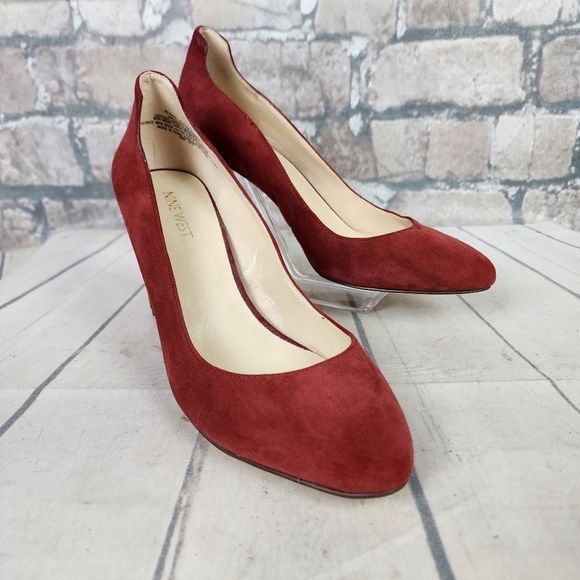Nine West Journa Closed Toe Suede Pump Classixlc Heel Bordeau Wine Size 8 1/2 - Picture 2 of 13
